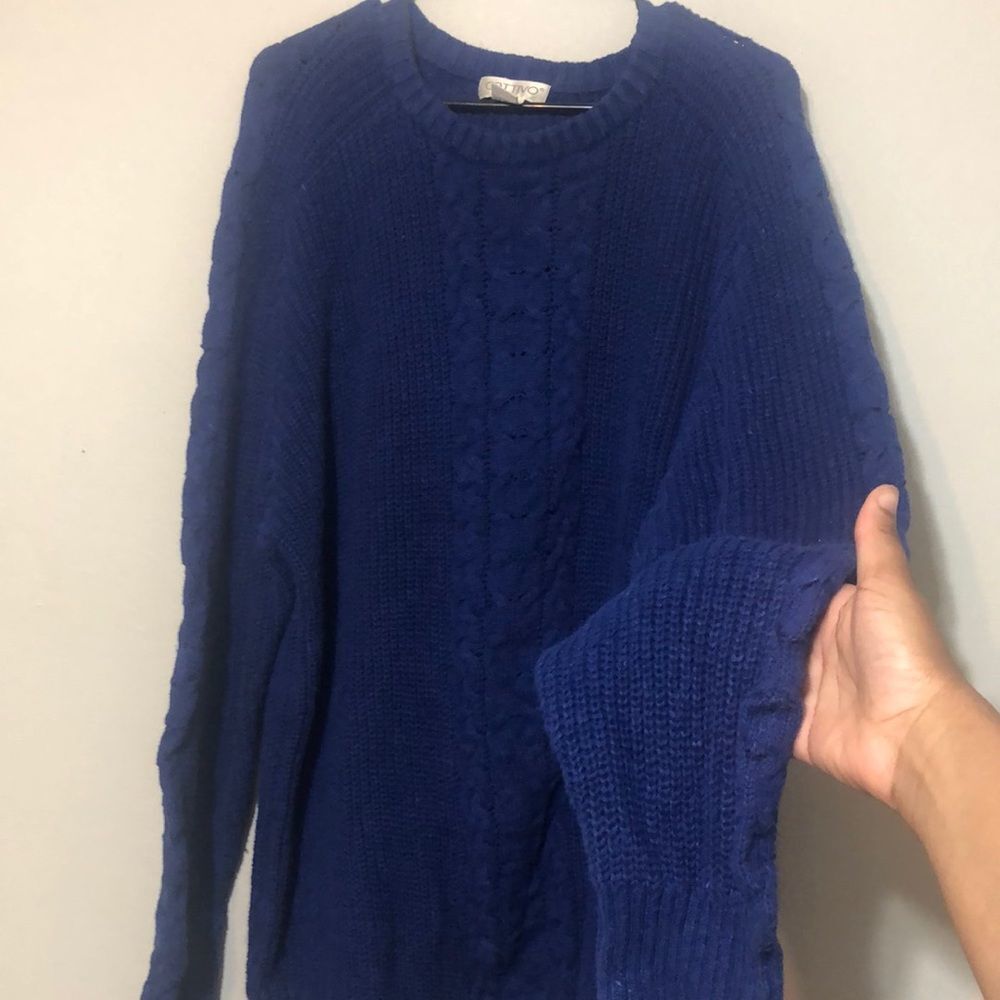 Vintage Cattivo Women’s 2XL 2 Extra Large Blue Long Sleeve Cable Knit Sweater